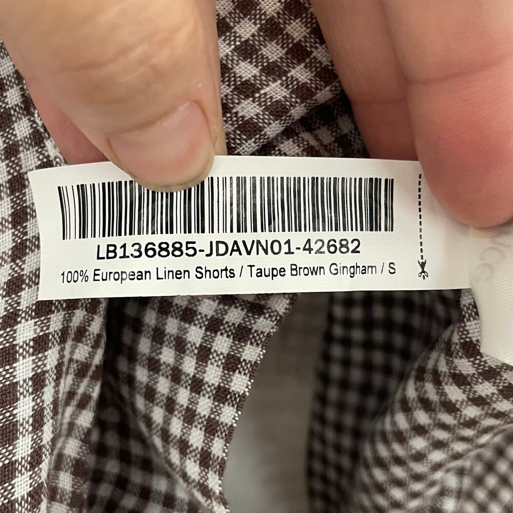 Quince 100% European Linen Shorts Taupe Brown Gingham S - Picture 9 of 10